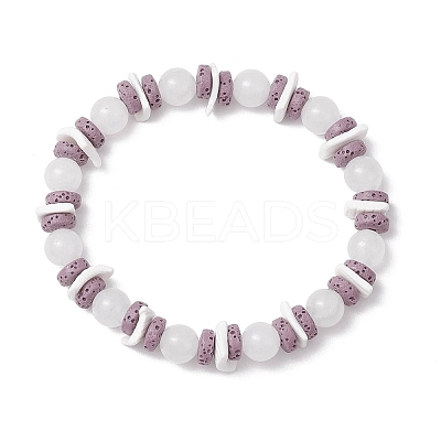 Round Natural White Jade Beads Stretch Bracelets BJEW-JB11818-02-1