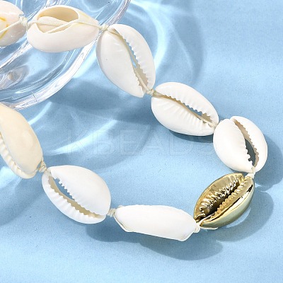 304 Stainless Steel & Natural Cowrie Shell Beaded Necklaces for Women NJEW-F356-03G-1