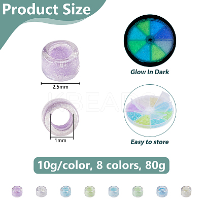 80G 8 Colors Luminous Glow in the Dark Cylinder Seed Beads SEED-DC0001-16A-1