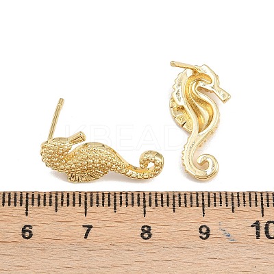 Brass Sea House Stud Earrings EJEW-K318-01G-1