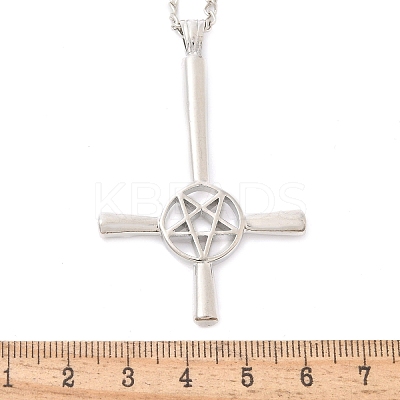 Christian Upside Down Cross & Star Alloy Pendant Pendant Twisted Chain Necklaces for Women LS-NJEW-NH0001-03P-1