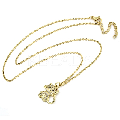 Brass Micro Pave Clear Cubic Zirconia Cat Pendant Necklaces for Women NJEW-Z042-01G-01-1