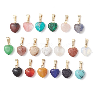 Natural & Synthetic Mixed Gemstone Heart Charms PALLOY-JF04955-01-1