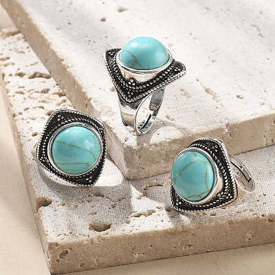 Synthetic Turquoise Adjustable Rings G-P560-03AS-19-1