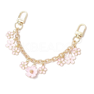 2Pcs 2 Styles Alloy Pink Enamel Flower Bowknot Pendant Cable Chain Purse Decorative Chains AJEW-BA00148-1