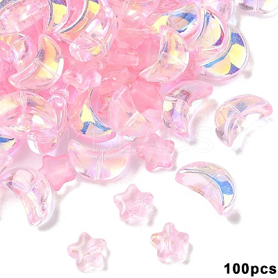 100Pcs 2 Styles Transparent Spray Painted Glass Beads GLAA-YW0005-14D-1