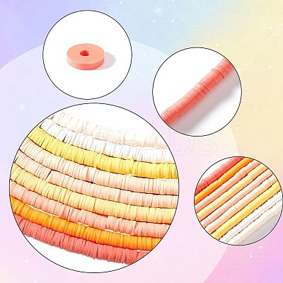 9 Strands 9 Colors Flat Round Handmade Polymer Clay Beads CLAY-WR0001-01-1