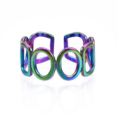 304 Stainless Steel Ring & Rectangle Wrap Cuff Ring RJEW-N038-087-1