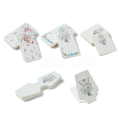 120Pcs 4 Styles Colorful Feather Printed Cardboard Paper Jewelry Display Cards for Earrings Necklaces Bracelets CDIS-YW0001-13-1