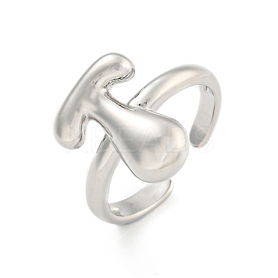 Brass Letter Open Cuff Rings for Women RJEW-G313-01T-P-1