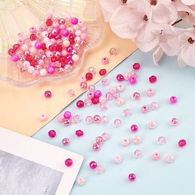 1050Pcs 15 Style Pink Series Round Transparent Plastic & Imitation Pearl Acrylic Beads TACR-CA0001-07-1