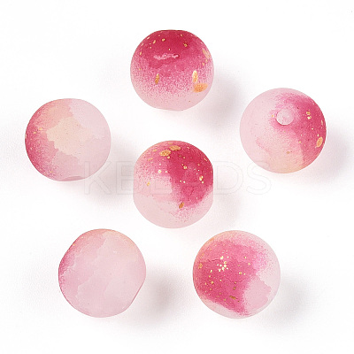 Frosted Baking Paint Crackle Glass Beads with Glitter Powder X1-DGLA-T004-6mm-01A-1
