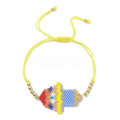 Glass Seed Mushroom Link Bracelet with Brass Beaded for Women BJEW-MZ00031-1