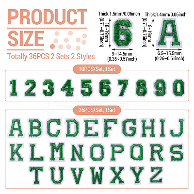 36Pcs 2 Sets 2 Styles Letter A~Z & Number 0~9 Polyester Embroidery Sew On Patches Sets PATC-TA0001-55C-1