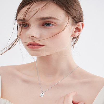 1Pc Stainless Steel Letter Rectangle Pendant Necklaces NJEW-LP0001-34I-P-1