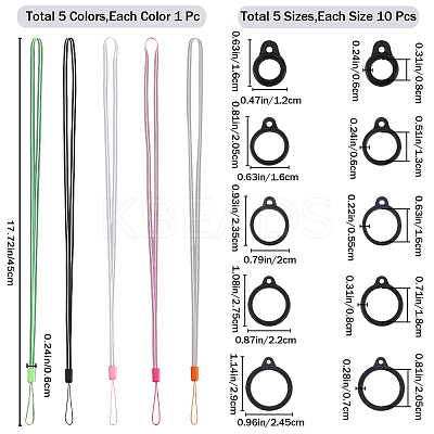 50Pcs 5 Style Silicone Rings with 5 Strands Rubber Lanyard Straps Anti-Loss Pendant Holder DIY-GF0008-03-1