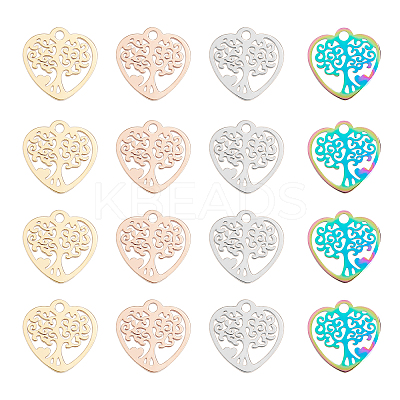 16Pcs 4 Colors 201 Stainless Steel Pendants STAS-DC0002-83-1
