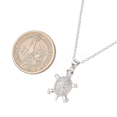 Brass Micro Pave Clear Cubic Zirconia Tortoise Pendant 304 Stainless Steel Cable Chain Necklaces for Women NJEW-JN05903-02-1