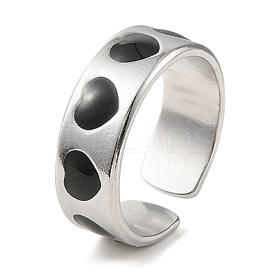 Heart 304 Stainless Steel Enamel Open Cuff Rings for Women RJEW-F166-28P-01-1