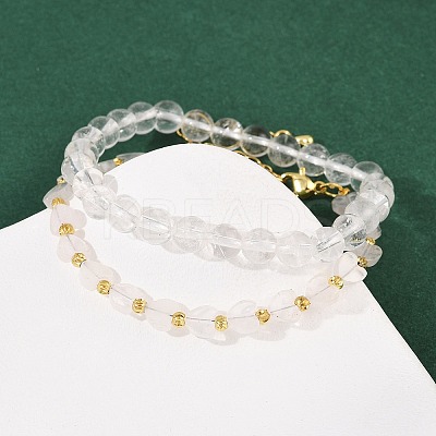 Natural Quartz Crystal Beaded Bracelets Set for Women BJEW-G752-02G-09-1