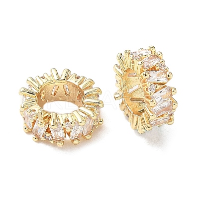Brass Micro Pave Cubic Zirconia Rondelle European Beads KK-A254-08G-1