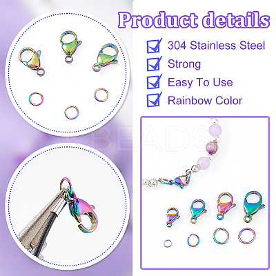 304 Stainless Steel Lobster Claw Clasps with Open Jump Rings STAS-PH0005-99B-1