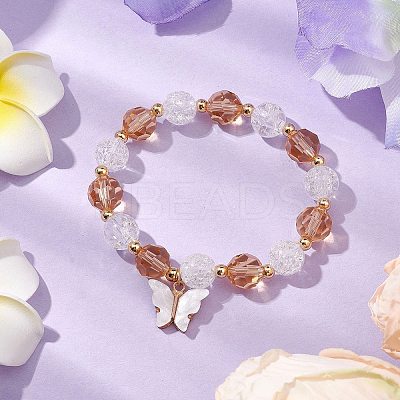 10mm Round Imitation Austrian Crystal & Crackle Acrylic Beaded Stretch Bracelets BJEW-JB10556-01-1