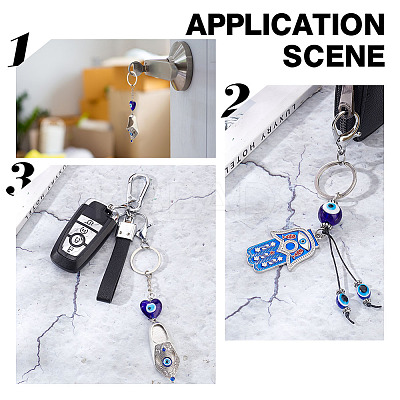 2Pcs 2 Style Turkish Blue Evil Eye Lucky Shoes/Hamsa Hand/Hand of Miriam Pendant Alloy Keychain KEYC-AR0001-27-1