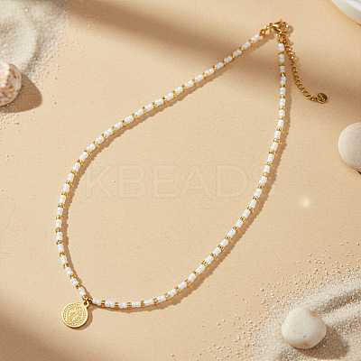 304 Stainless Steel Saint Benedict Medal Pendant Glass and Brass Beaded Short Necklaces for Women Daily Wear AB8901-1