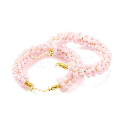 Glass Seed Beaded Hoop Earrings for Women EJEW-C003-02H-RS-1