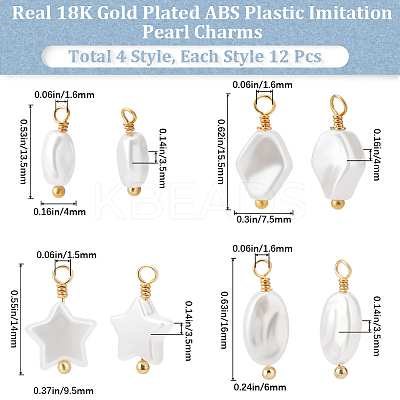 48Pcs 4 Styles ABS Plastic Imitation Pearl Pendants KK-BBC0013-91-1