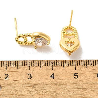 Heart Brass Micro Pave Cubic Zirconia Stud Earrings EJEW-H128-01G-1