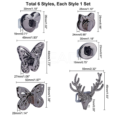 6 Sets 6 Styles Zinc Alloy Bag Twist Lock Accessories FIND-PH0002-24B-1