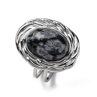Oval Natural Snowflake Obsidian Finger Rings RJEW-M063-01P-17-1
