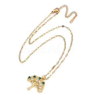 Brass Pave Full Cubic Zirconia Tree Of Life Pendant Necklaces NJEW-D309-01G-A-1