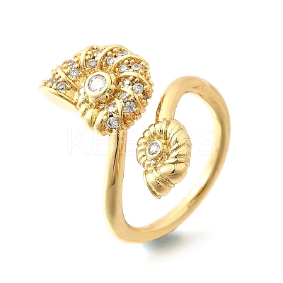 Ocean Theme Brass Micro Pave Cubic Zirconia Cuff Rings for Women RJEW-F184-17G-G-1