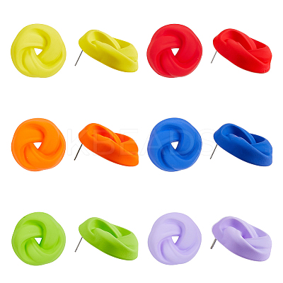6 Pairs 6 Colors Spray Painted Acrylic Stud Earrings with Steel Iron Pins EJEW-FI0003-12-1