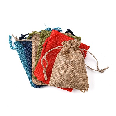 Polyester Imitation Burlap Packing Pouches Drawstring Bags ABAG-R005-9x7-M-1