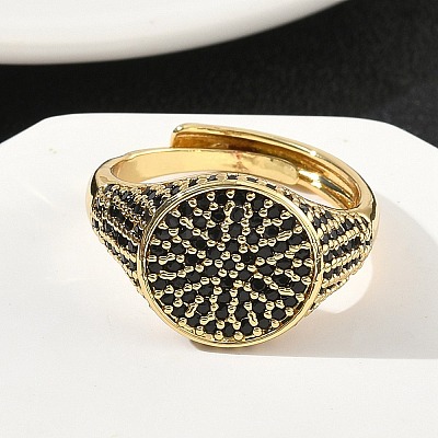 Brass Micro Pave Cubic Zirconia Cuff Rings for Women RJEW-A069-13G-1