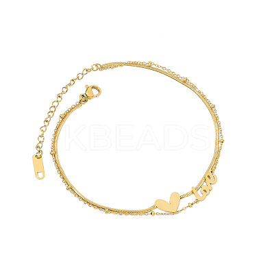 Love Heart 304 Stainless Steel Double Layer Anklets for Women FS-WG96390-01-1