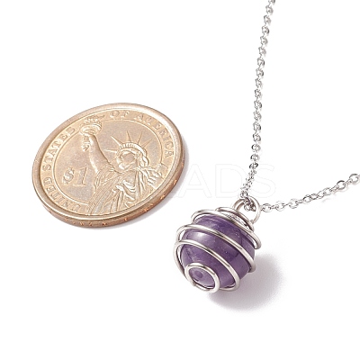 Natural Gemstone Cage Pendant Necklace with 304 Stainless Steel Cable Chains for Women NJEW-JN03905-01-1