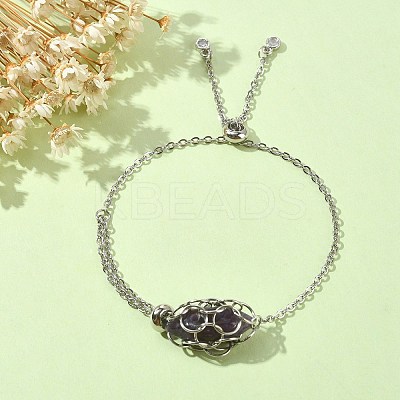 Natural Mixed Gemstone Bullet Link Slider Bracelets BJEW-JB09901-1