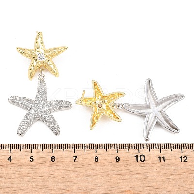Brass Micro Pave Cubic Zirconia Dangle Stud Earrings EJEW-G471-29D-GP-1
