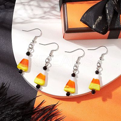 Halloween Candy Corn Handmade Lampwork & Glass Dangle Earrings EJEW-JE05871-1