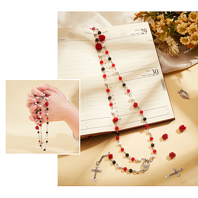 Religion and Rose Beads Necklace DIY Making Kit DIY-FH0004-05-1