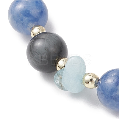 Natural Kyanite & Hawk's Eye & Aquamarine Beads Stretch Bracelets for Women BJEW-JB13184-1