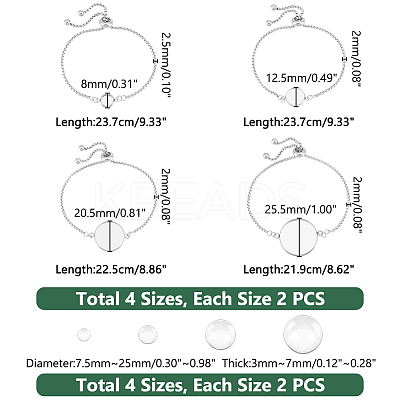 8Pcs 4 Style 304 Stainless Steel Round Cabochon Setting Bracelets DIY-UN0056-07-1