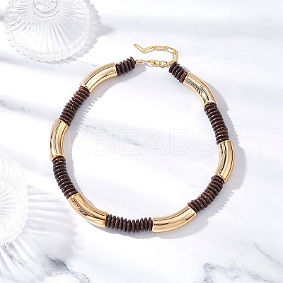 12MM Two Tone Acrylic & CCB Plastic & Coconut Curved Tube Beaded Necklaces for Women NJEW-JN05373-02-1