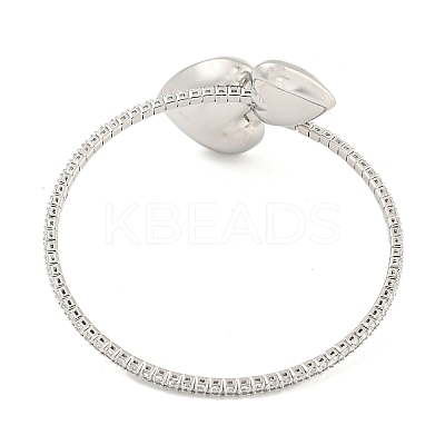 Rack Plating Brass Pave Clear Cubic Zirconia Heart Open Cuff Rings for Women BJEW-B110-04A-P-1