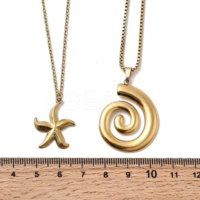 2Pcs 2 Styles 304 Stainless Steel Starfish Spiral Shell Shape Pendant Necklaces for Women NJEW-F358-01G-1